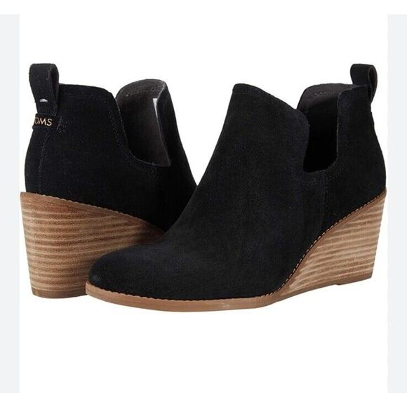 Toms Shoes - TOMS Kallie Womens 8 Black Suede Booties Stack Wedge Heel Casual Ankle Boots New